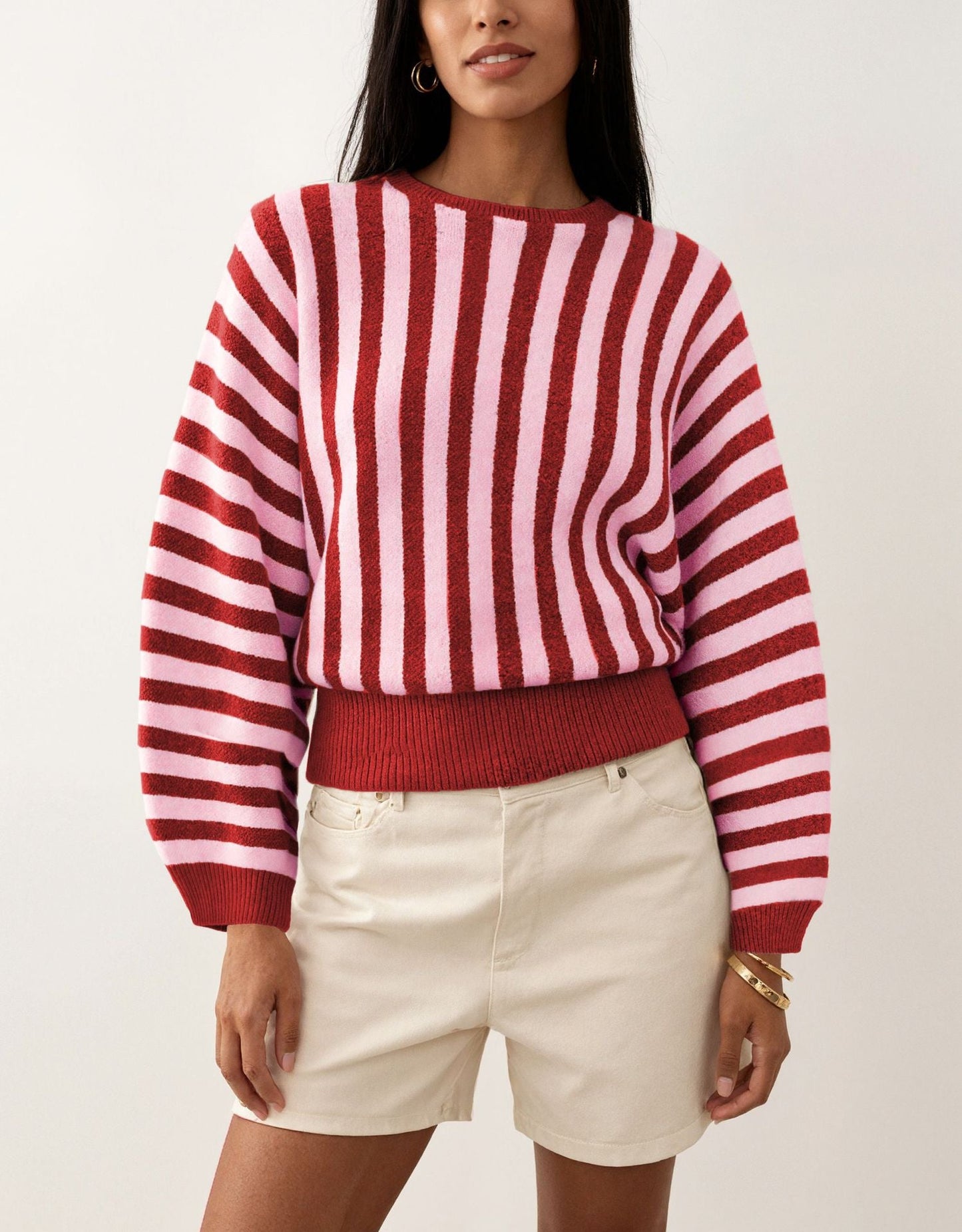 New Stylish Striped Long-sleeve Knit For Fall And Winter