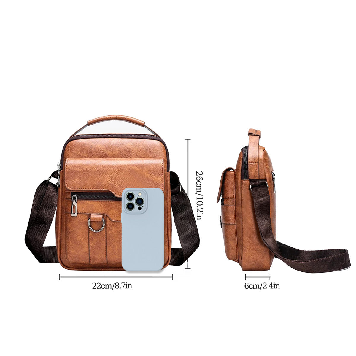 Cross-border Single-shoulder Crossbody Handbag, Fashionable Men's Soft Bag, Vertical Small Backpack, Multi-functional Retro Crossbody Single-shoulder Bag
