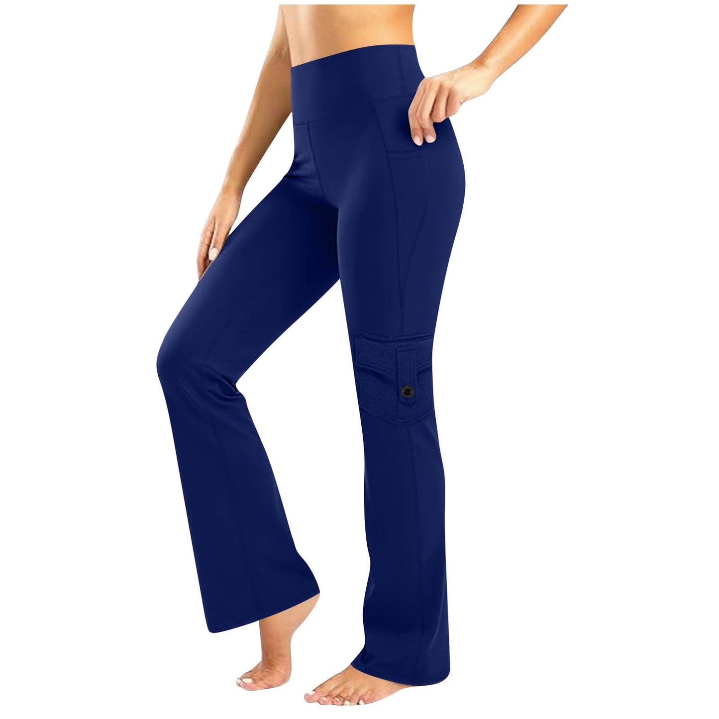 Womens Solid-Colored Breathable Sports Leggings With Button Pockets