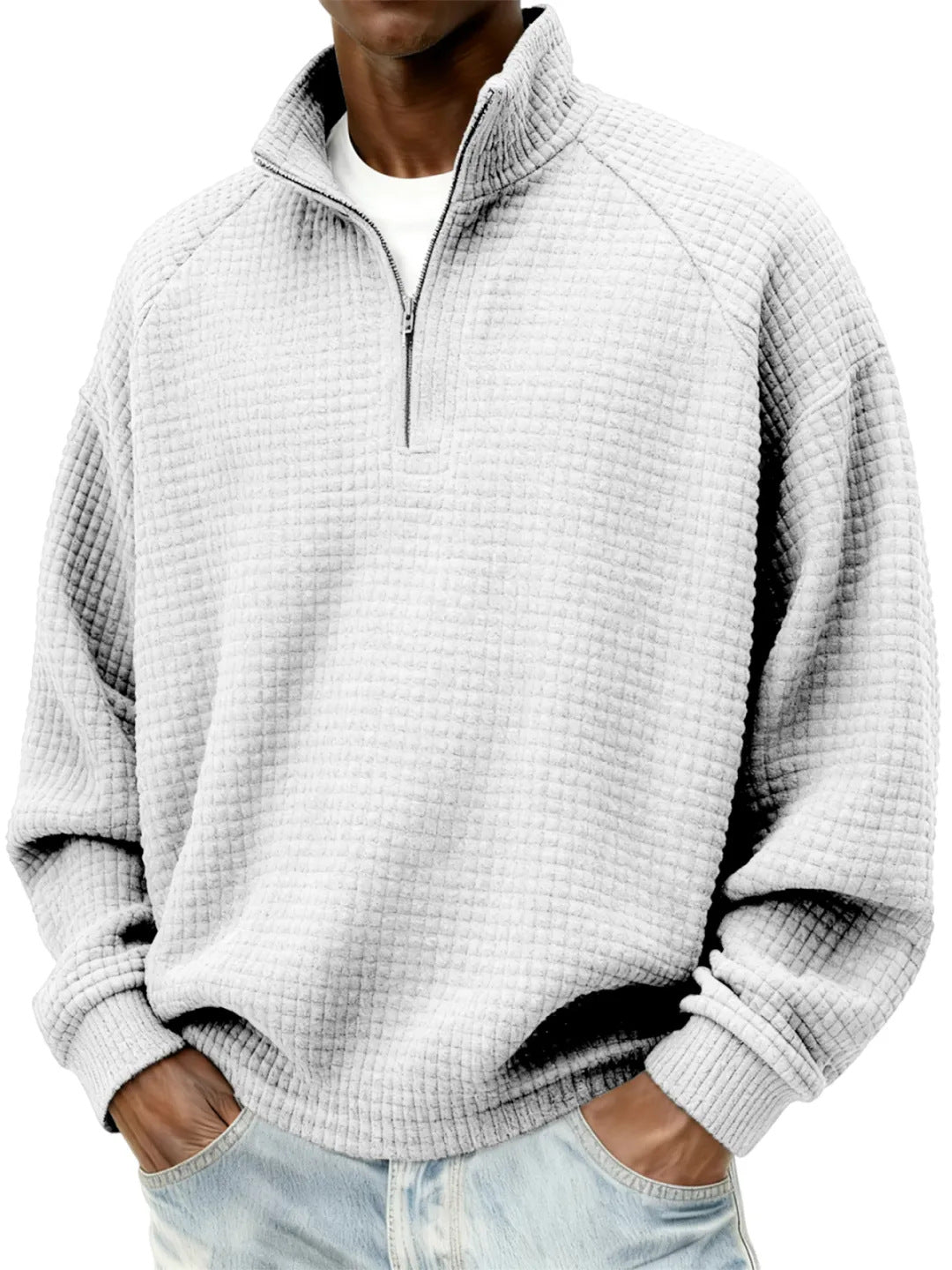 Retro Zipped Small-check Casual Stand-collar Long-sleeve Mens