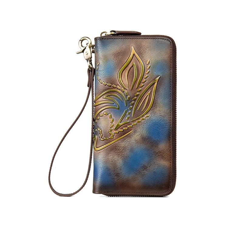 Women's Retro Distressed Long Zipper Wallet