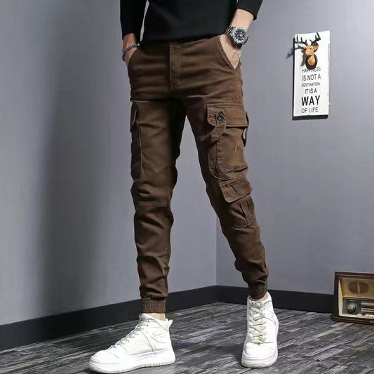 Coffee Men's Slim Fit Elastic Denim Work Pants