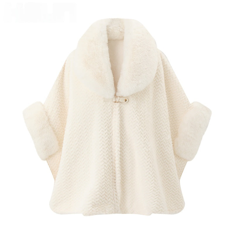 Solid-color Large Fur-collar Shawl