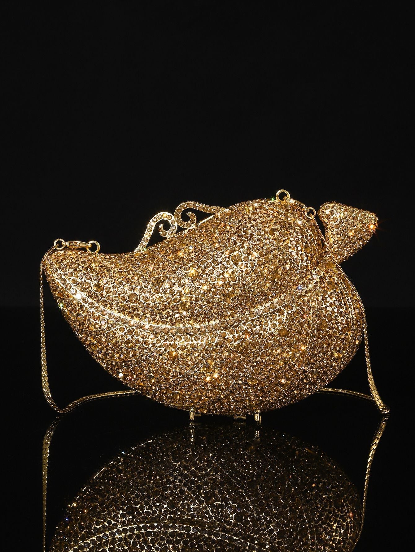 High-end Luxurious Heavy-Embroidered Shiny Champagne Bottle Rhinestone Evening Bag