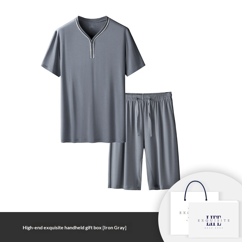 Mens Home Wear Thin Short-Sleeve Shorts Pajama Set