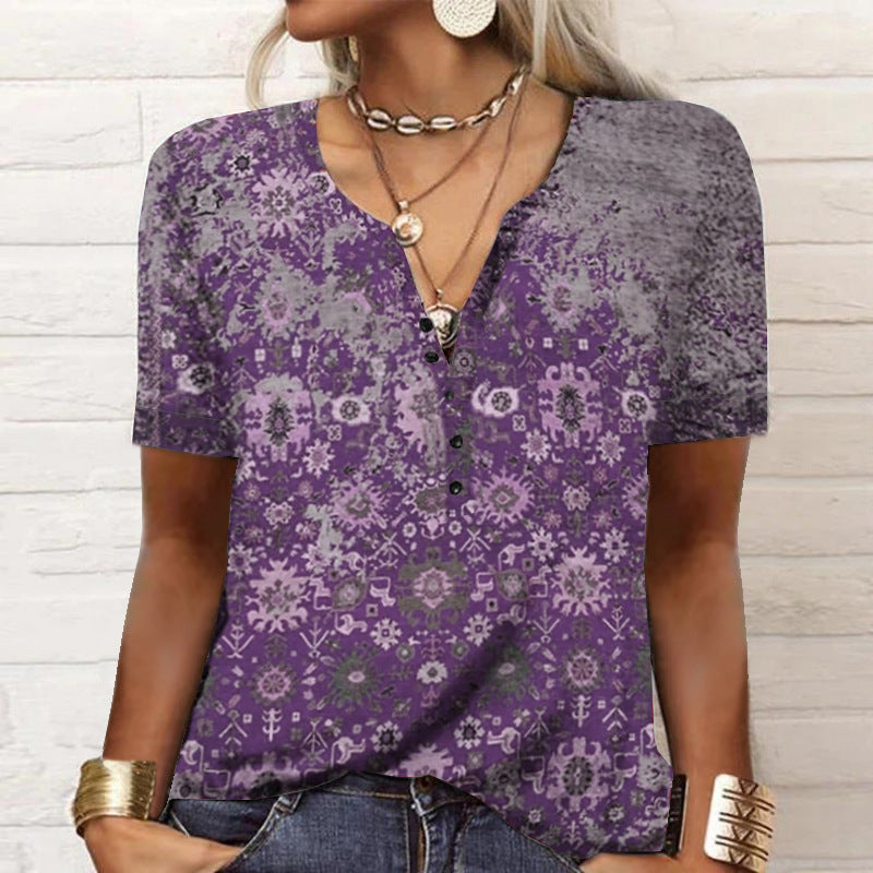 2026 Spring Summer European And American New Women's Short Sleeved Printed Casual Fashion Versatile Short Sleeved T-shirt