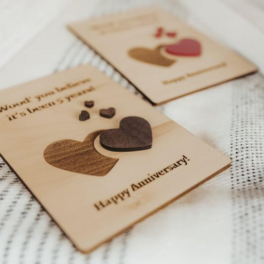 Wooden Carved Wedding Anniversary Card