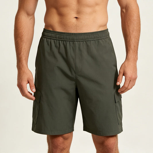 Men's Nylon Workwear Shorts For Spring And Summer, Elastic Waistband, Multiple Pockets, Micro Elastic Five Quarter Length Shorts, Outdoor Casual Sports Shorts