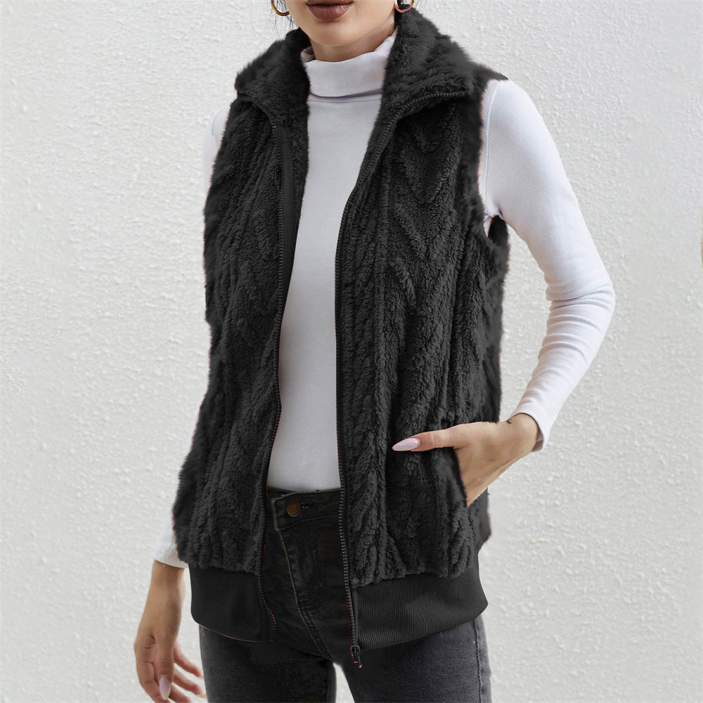 Thickened Jacquard Double-Faced Fleece Sleeveless Vest For Women