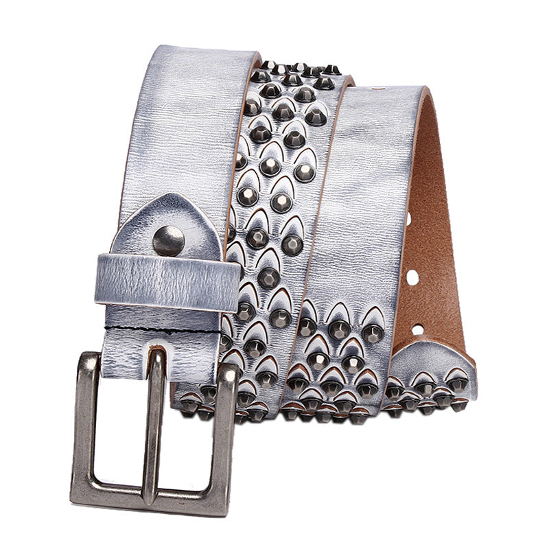 Womens Distinctive Rivet Belt Made Of Full-Grain Cowhide