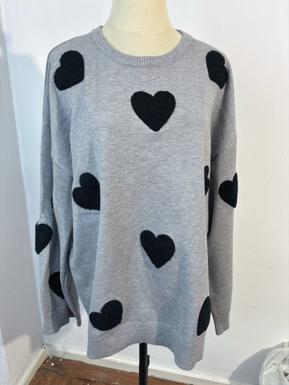 2024 European And American Pullover Love Sweater Crewneck Long Sleeve Loose Knitted All-match Sweater Casual Thickened Top