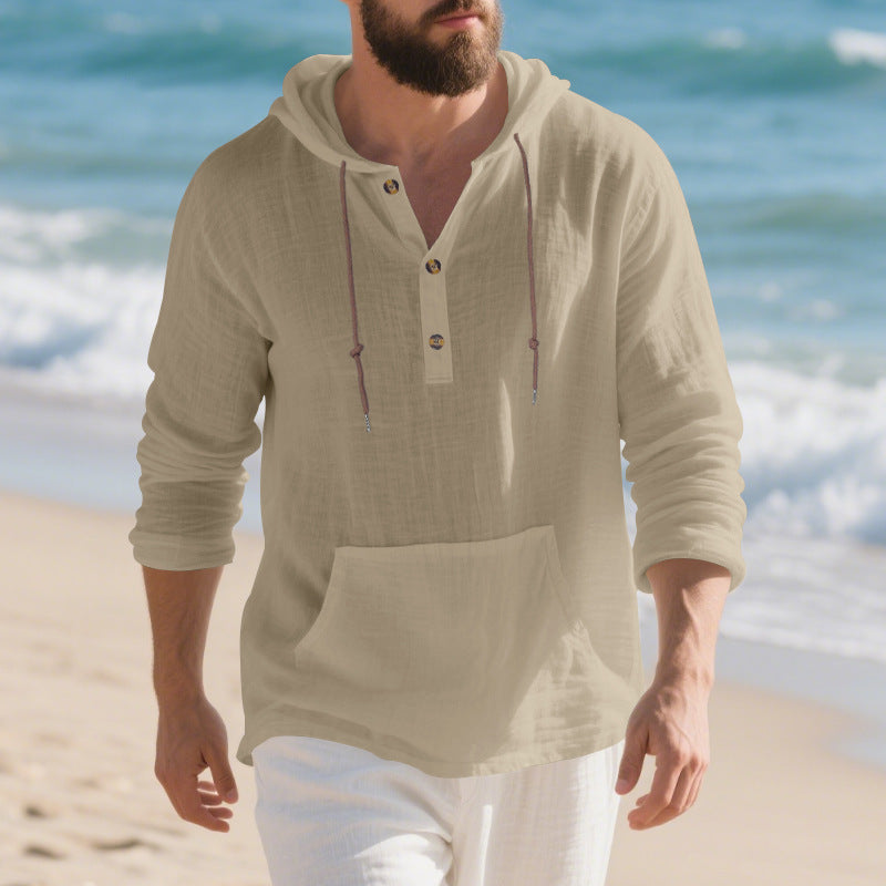 Mens Long-sleeve T-shirt Loose-fitting Casual Minimalist Hoodie