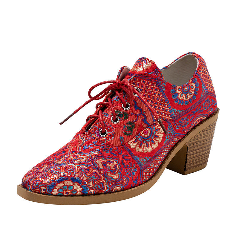 Pointed-toe Printed High-heeled Pumps With Laces For Women