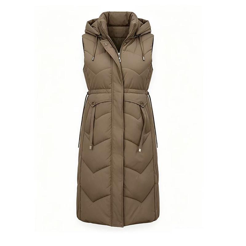 Women's Sleeveless Mid-length Hooded Vest Jacket Coat