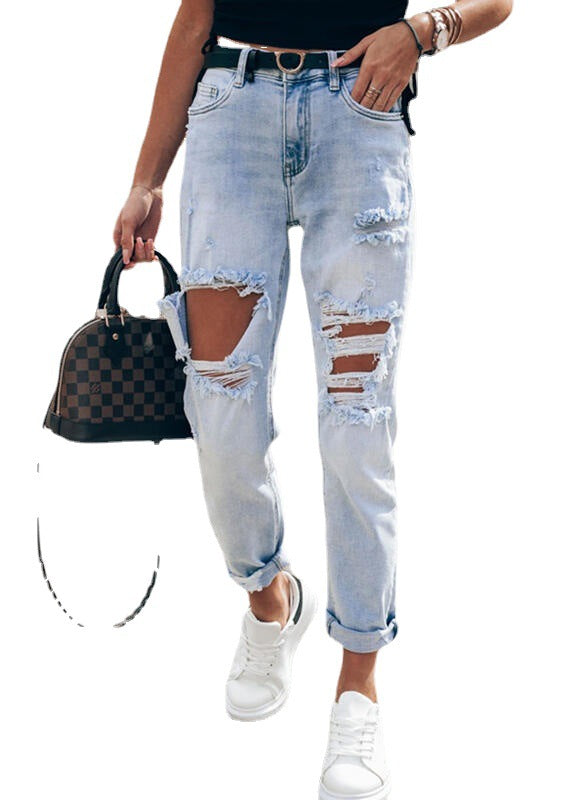 Women's Light Blue Elegant Slim-fit Trousers