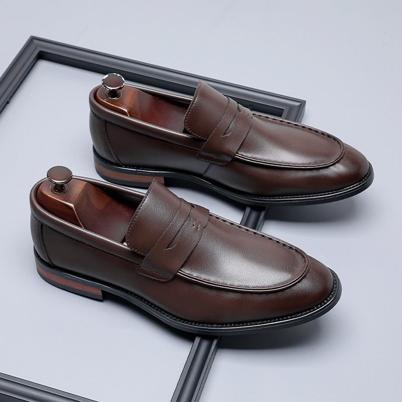 British-style Minimalist Business Formal Slip-on Casual Mens Leather Shoes