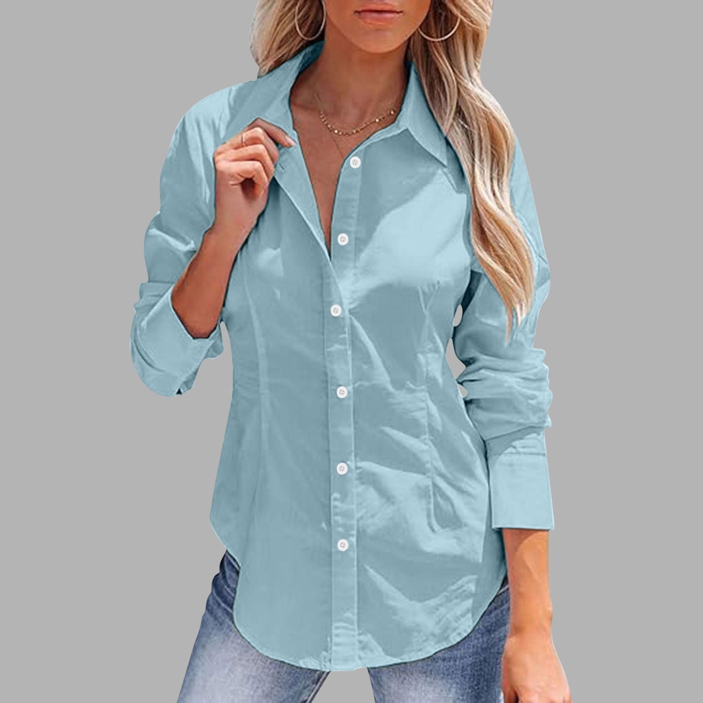 Lapel Long Sleeve Cotton Linen Button Slim Shirt