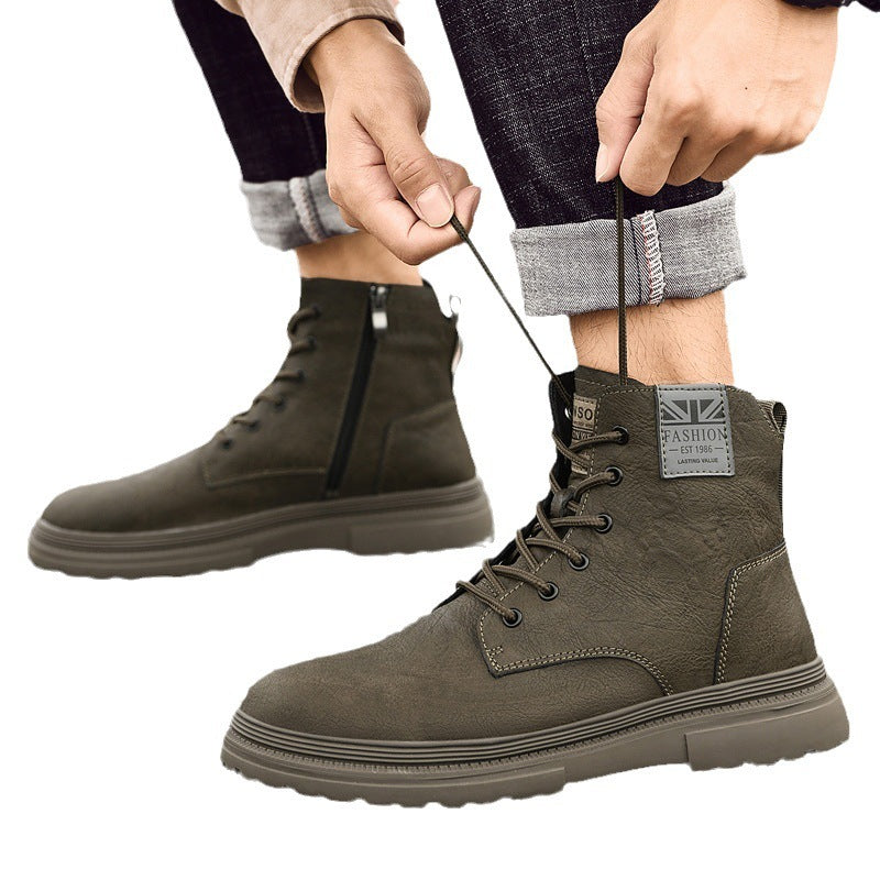Short Men's Genuine Leather British Casual Shoes