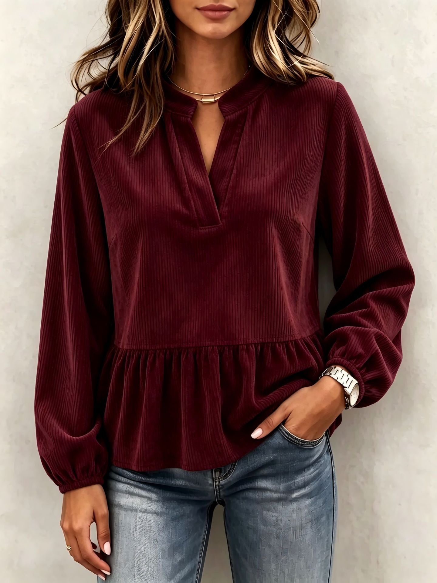 Casual Chic Corduroy Long-sleeve Top