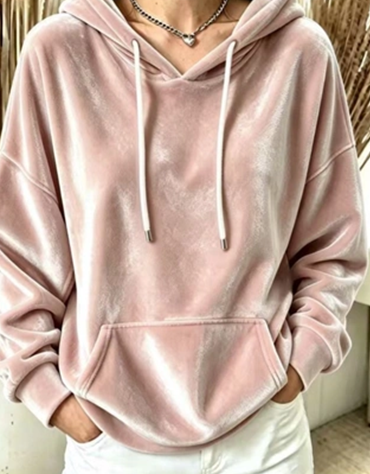 Velvet Long-sleeve Loose-fit Casual Hoodie
