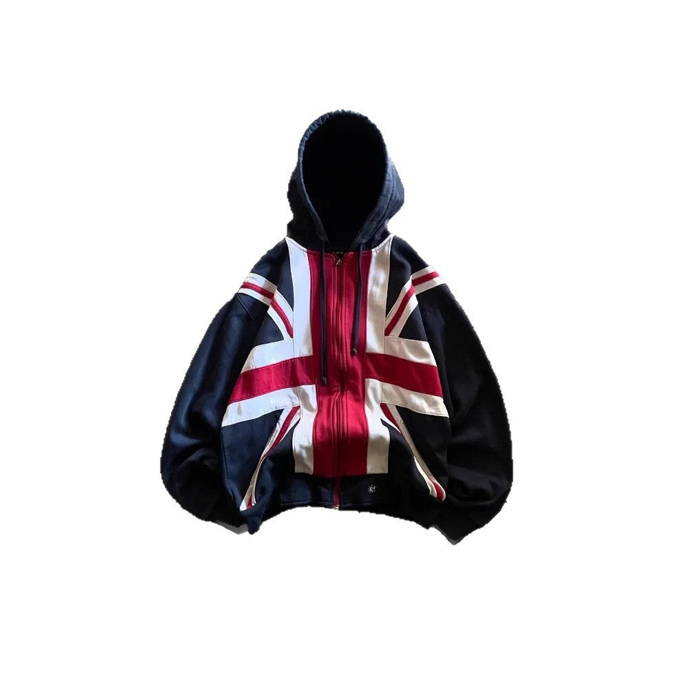 Fashionable Patchwork Hooded Zip-Up Sweatshirt Jacket