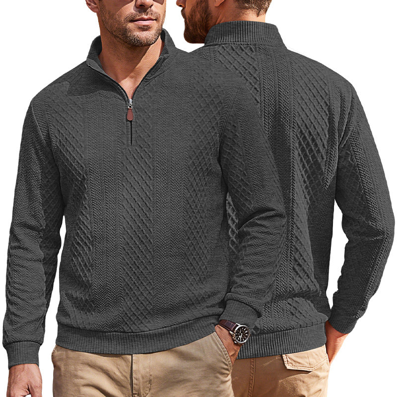 American-style Textured Diamond Jacquard Half-zip Lapel Long Sleeves