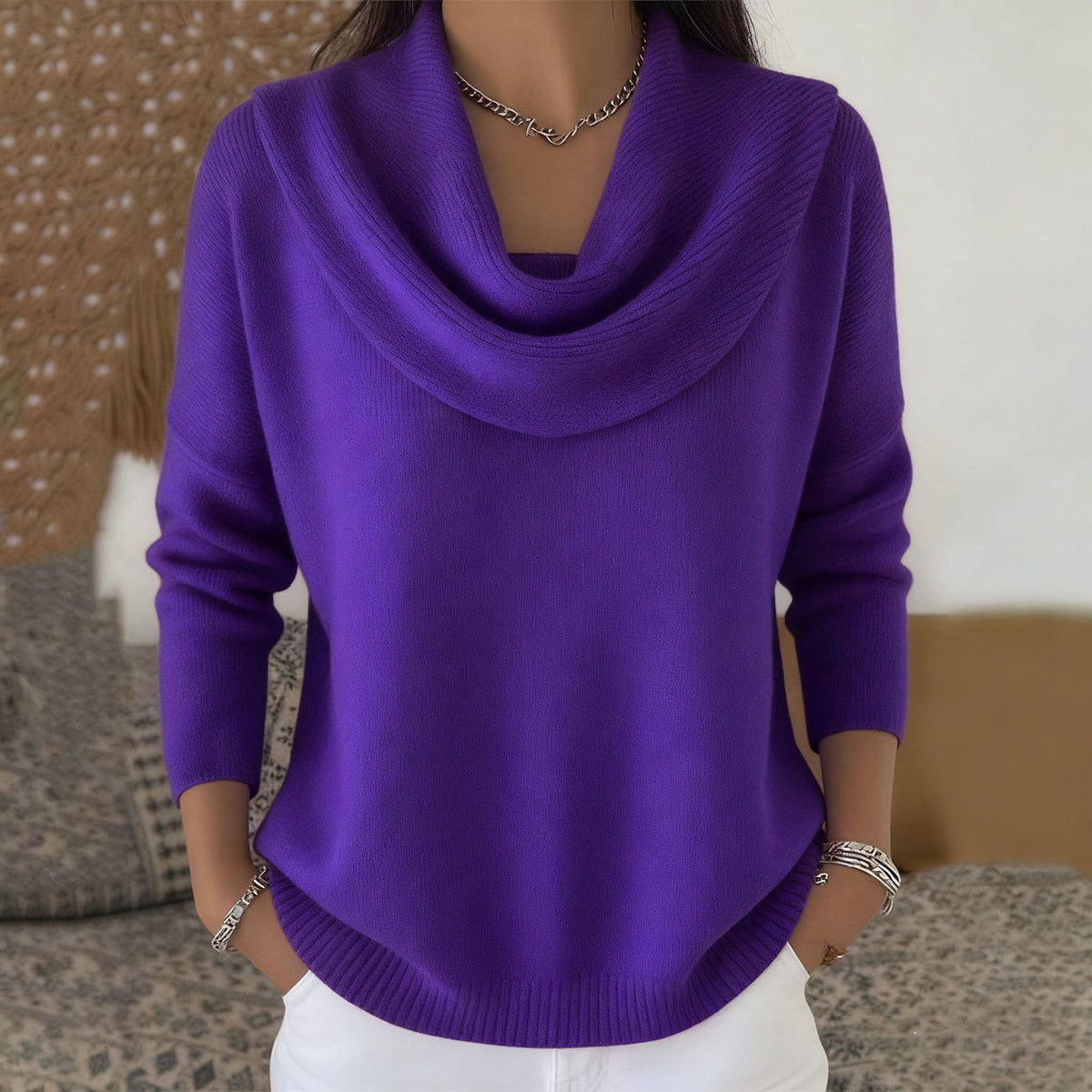 Long Sleeve Knit Sweater Casual Warm Solid Color Pullover Top For Autumn Winter Clothing
