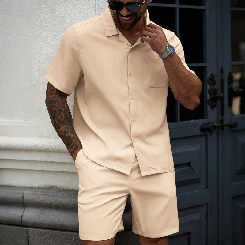 Solid-color Lapel Shirt Casual Suit For Men