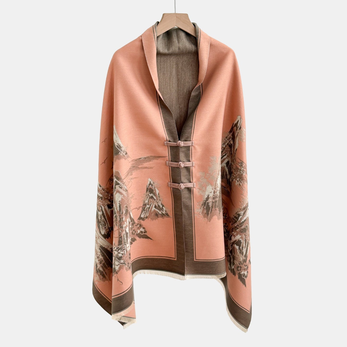 Vintage Knot-button Outerwear Jacquard Shawl
