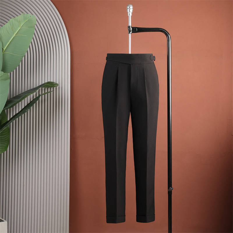 Men Black Peak Lapel Side Buckle 2 Piece Suit Set Gurkha Trousers