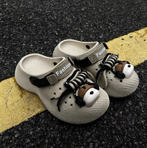 Men's Clogs Summer Outdoor Wear, Chunky Sole Sandals, Punk Headphone Design Popular Beach Shoes, Waterproof & Breathable