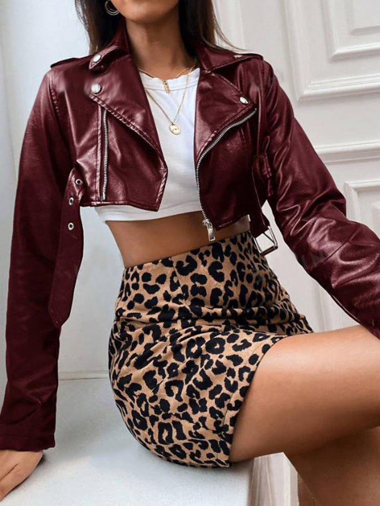 Euro-American Biker-style Cool Girl Lapel Leather Jacket Cardigan
