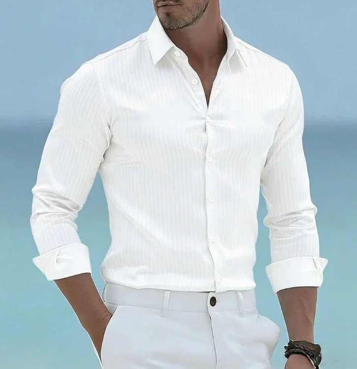 New Cross-border Mens Long-sleeve Striped Shirt