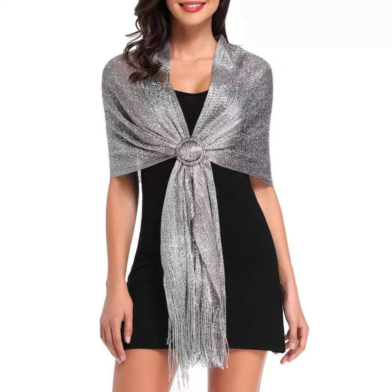 Gold And Silver Thread Flat Towel For Seaside Beach Outings
