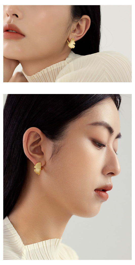 925 Sterling Silver Ginkgo Biloba Stud Earrings