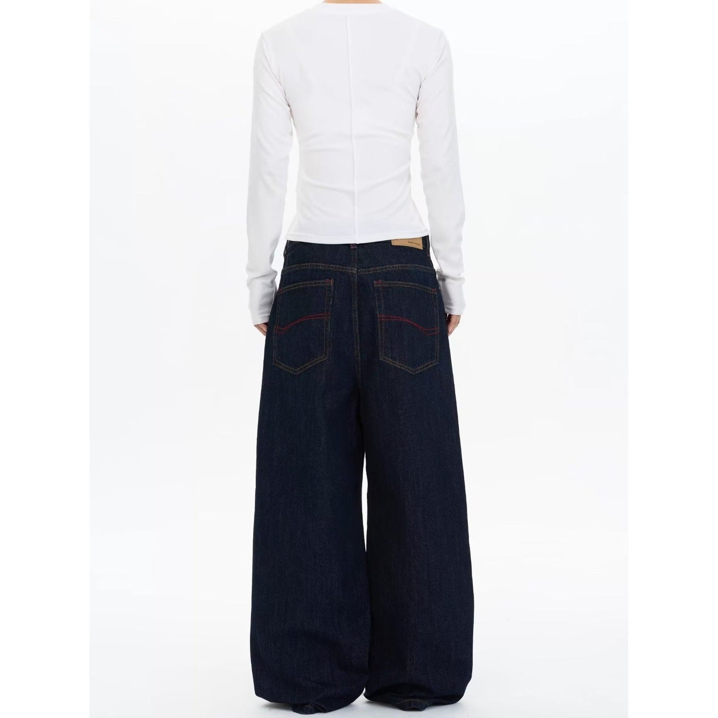 Draped Cut Wide-leg Casual Relaxed Fit High-waisted Denim Jeans With A Button-fly