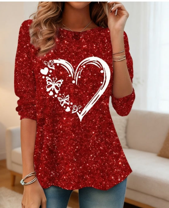 Romantic Heart Print Long T-Shirt
