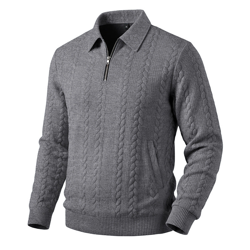 Mens Casual Simple Zippered Long-Sleeve Top