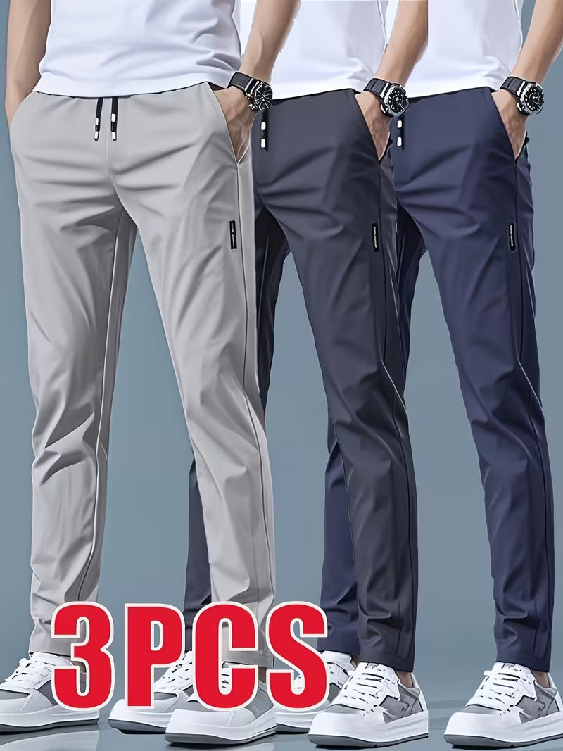 Mens Casual Straight-leg Long Pants With Quick-drying Elastic Waistband