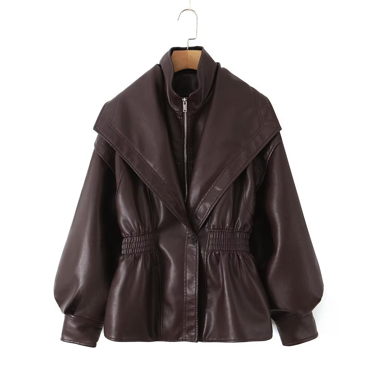 Turn-down Collar Loose Leather Jacket Womens Top