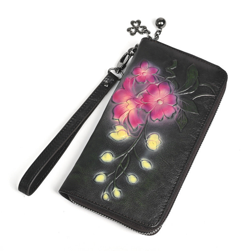 Vintage Zip-around Clutch Womens Long Leather Wallet