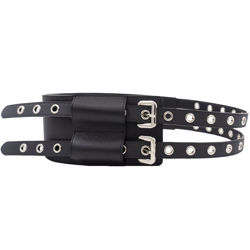 Womens Leather Wide Belt-decorated Dress