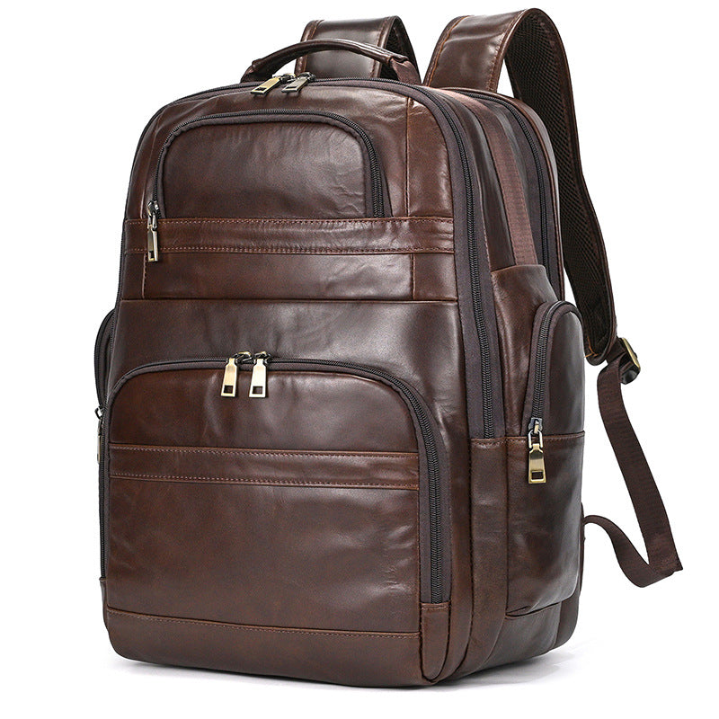 Mens Retro Saddle-Leather Backpac Large Capacity Genuine Leather