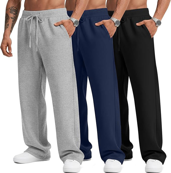 Mens Solid-Color Drawstring Straight-Leg Sweatpants
