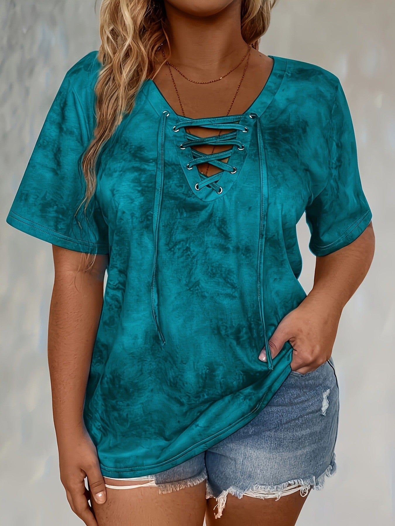 Plus-size Womens Tie-dye Print Short-sleeve T-shirt