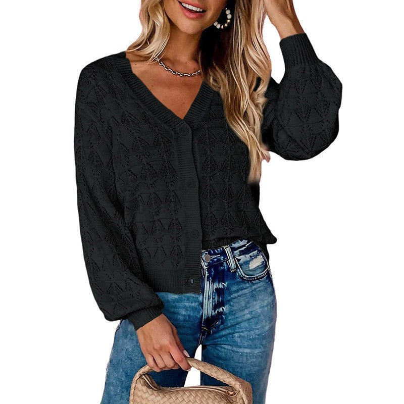 Cross-border Handmade Crocheted V-neck Cardigan Sweater Retro Lace Shawl Jacket OEM Custom Multiple Colors Available