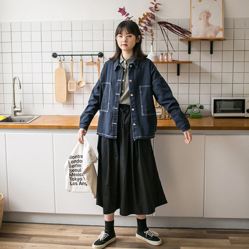 Japanese Overalls Black Wide-leg Pants Women