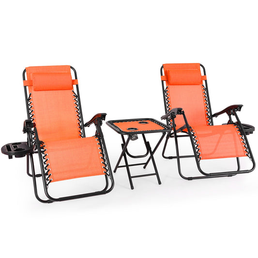 2PC Garden Sun Lounger Set with Table Folding Flexible Adjustable Zero Gravity Recliner Chair Seat Indoor/Outdoor 2 Colors