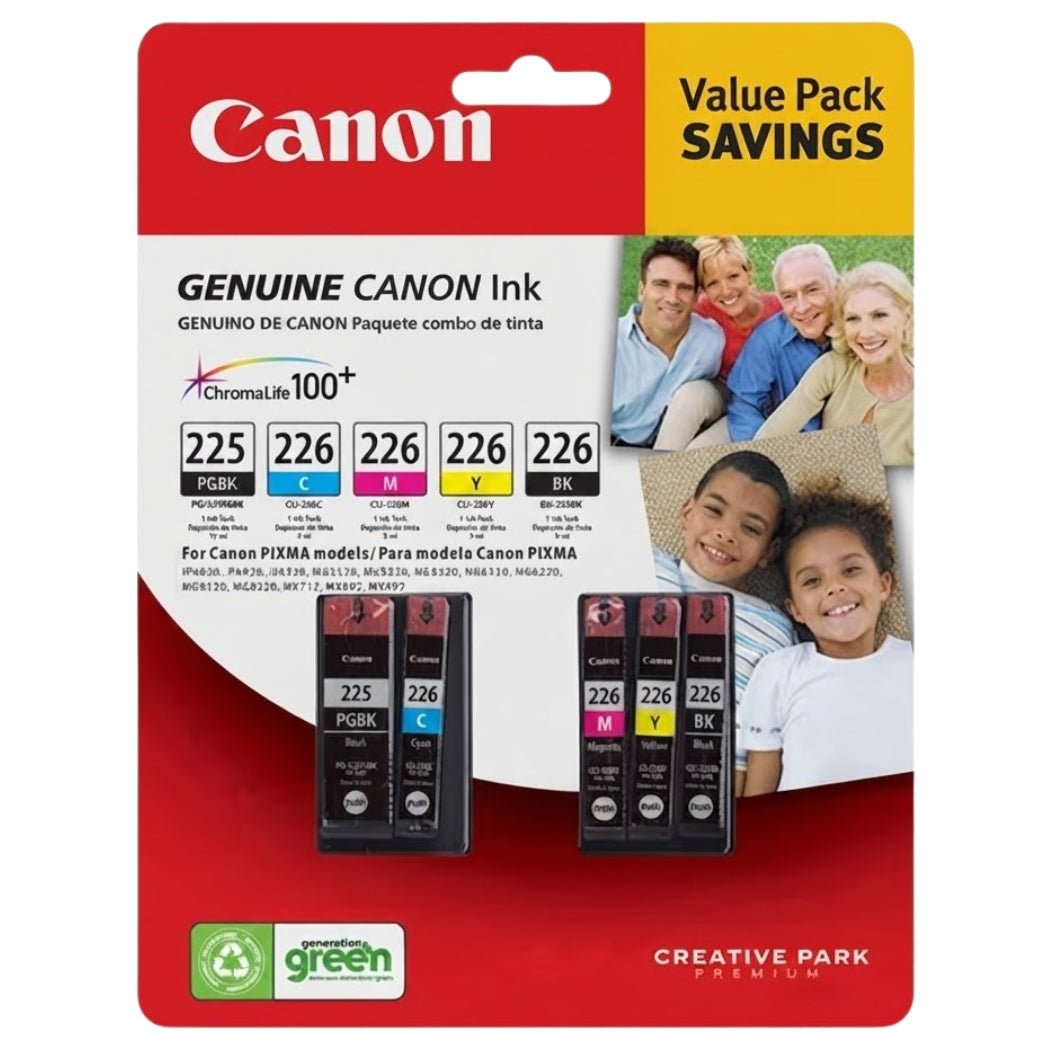 New, Pre-Owned - Canon 1 PGI-225 Black / CLI-226 1 Black and 3 Colors 5-Pack Ink Cartridge