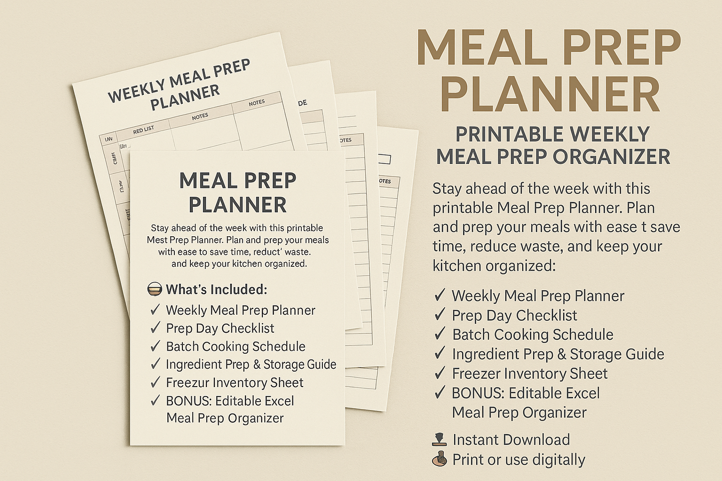 Meal Prep Planner – Printable Weekly Meal Prep Organizer